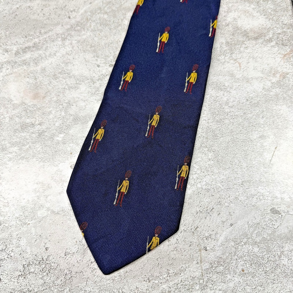 VTG Hathaway Silk Tie Mens Blue Soldier Geometric Embroidered‎ 100% Silk Necktie